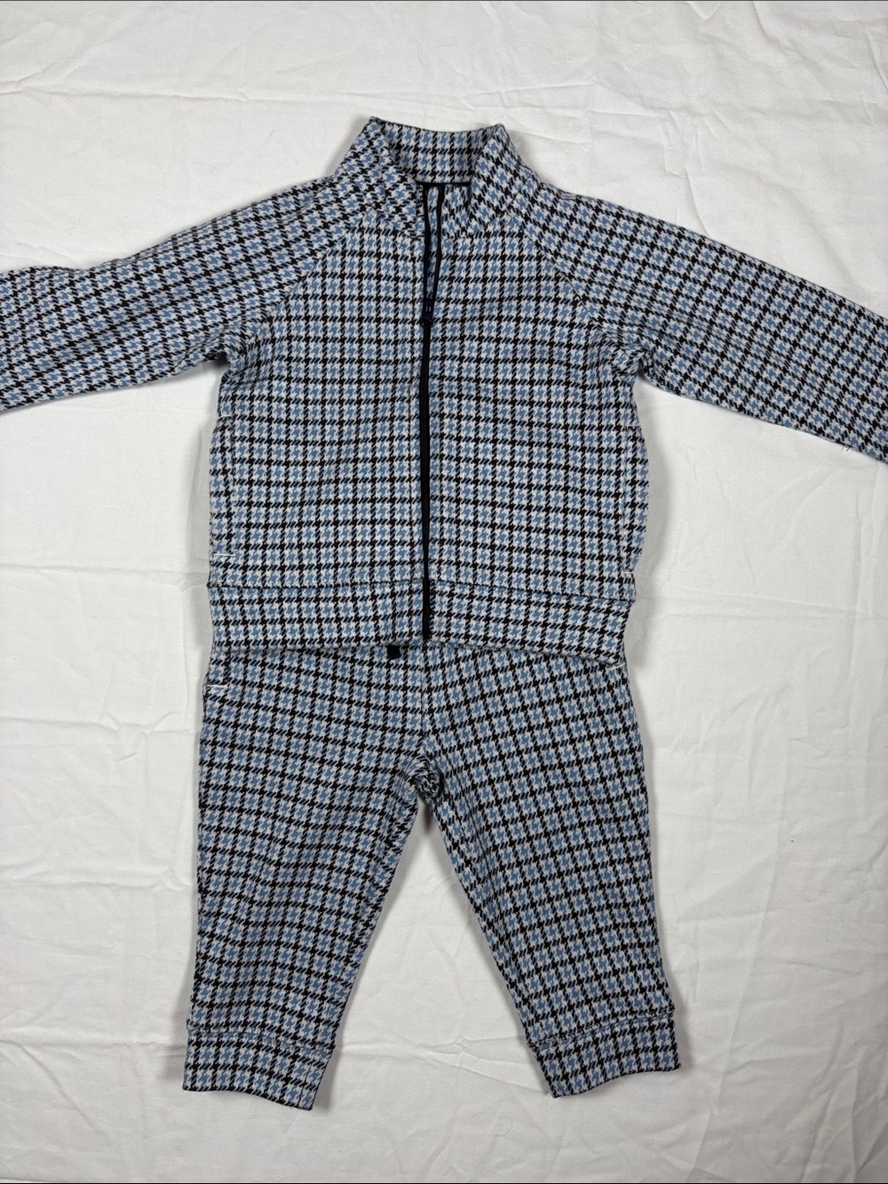 Janie and Jack Blue Houndstooth Zip Pajama Set